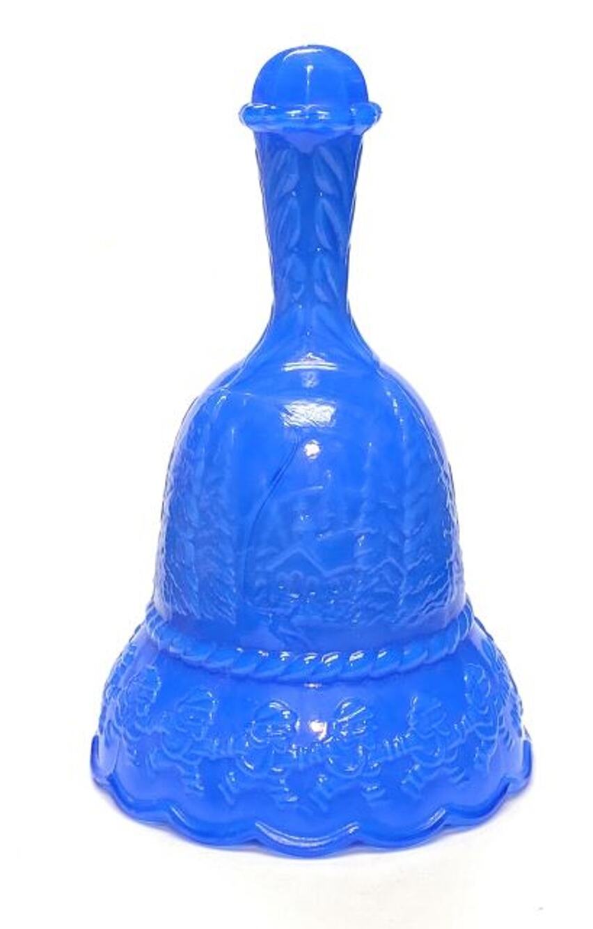 Boyd Art Glass Christmas Bell 1999 Heavenly Blue Candy Cane Santa Cottage Vtg